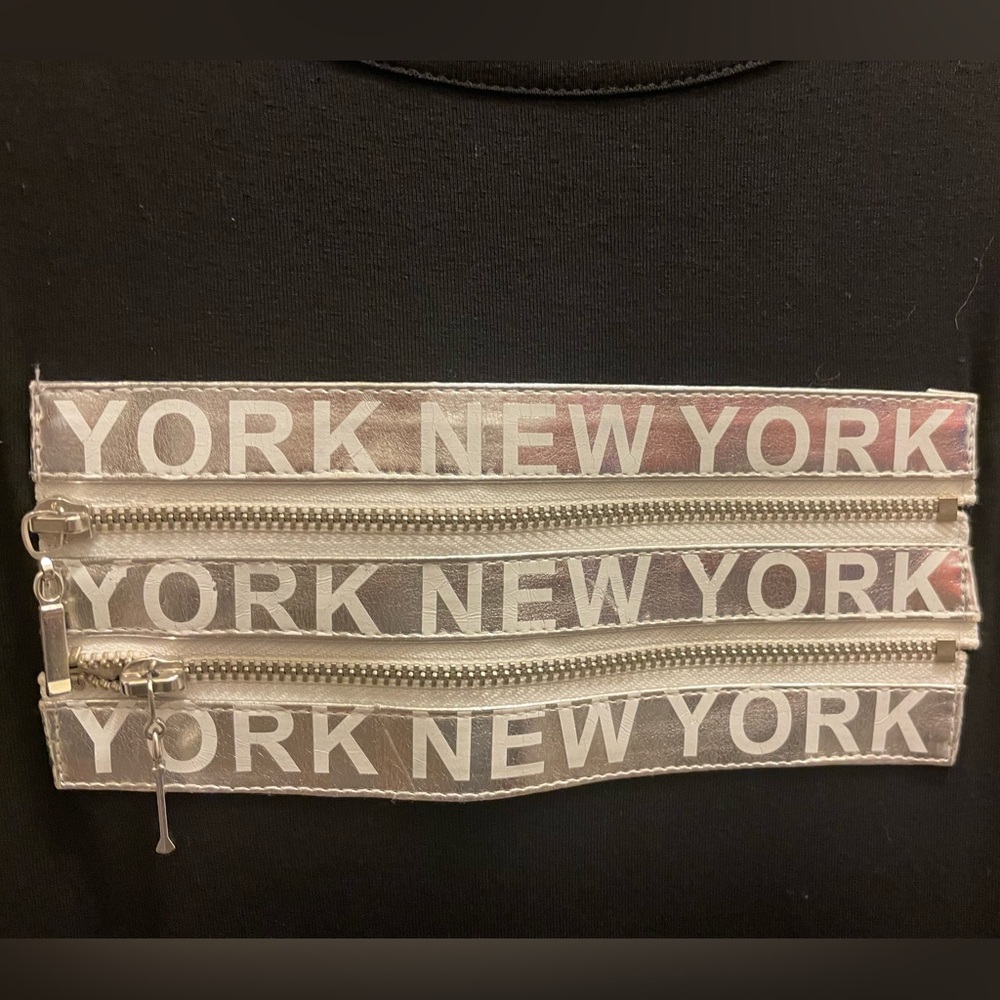 New York City black tunic with metallic and zipper placket. So cool. NYC!